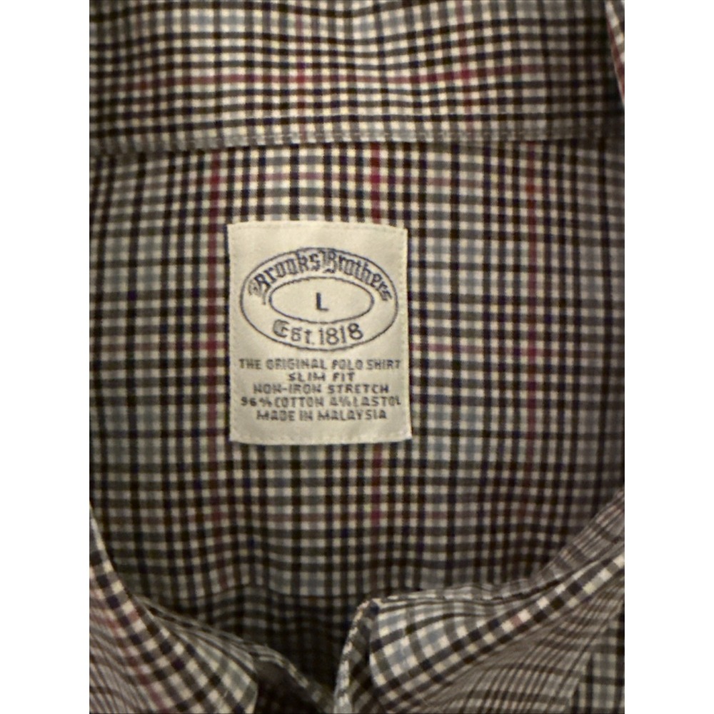 Brooks Brothers 1818 Shirt Mens Large Multicolor Plaid Slim Fit Non-Iron Stretch - Picture 6 of 7